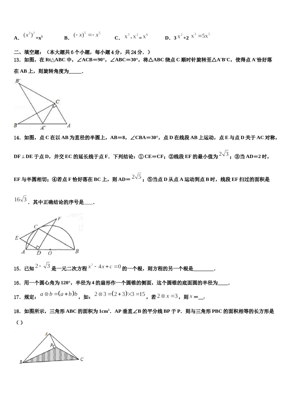江西省吉安八中学2023-2024学年中考数学押题卷含解析.doc_第3页
