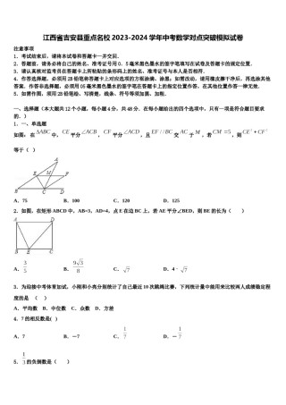 江西省吉安县重点名校2023-2024学年中考数学对点突破模拟试卷含解析.doc