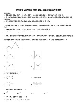 江西省萍乡市芦溪县2023-2024学年中考数学五模试卷含解析.doc