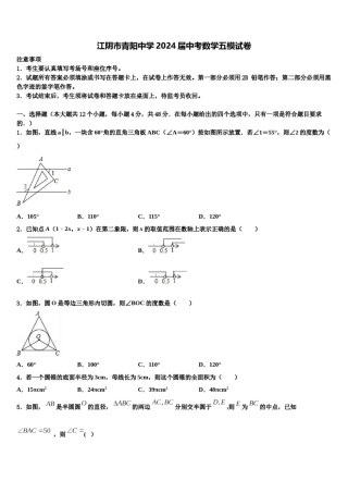 江阴市青阳中学2024届中考数学五模试卷含解析.doc