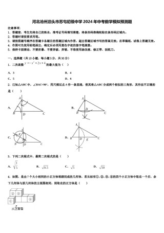 河北沧州泊头市苏屯初级中学2024年中考数学模拟预测题含解析.doc