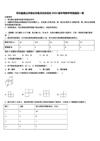 河北省唐山市遵化市重点达标名校2024届中考数学考前最后一卷含解析.doc