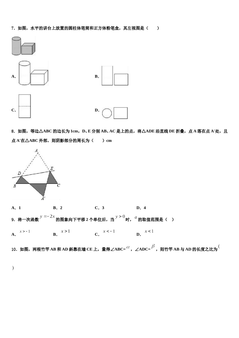 河北省廊坊市三河市2023-2024学年中考四模数学试题含解析.doc_第2页