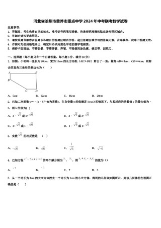 河北省沧州市黄骅市重点中学2024年中考联考数学试卷含解析.doc
