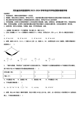 河北省沧州青县联考2023-2024学年毕业升学考试模拟卷数学卷含解析.doc