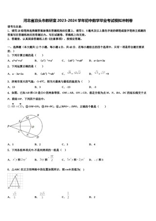 河北省泊头市教研室2023-2024学年初中数学毕业考试模拟冲刺卷含解析.doc