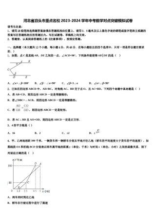河北省泊头市重点名校2023-2024学年中考数学对点突破模拟试卷含解析.doc