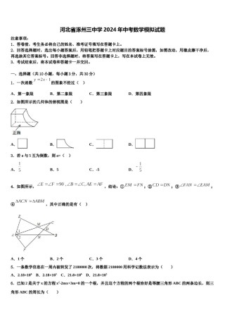 河北省涿州三中学2024年中考数学模拟试题含解析.doc