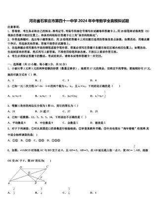 河北省石家庄市第四十一中学2024年中考数学全真模拟试题含解析.doc