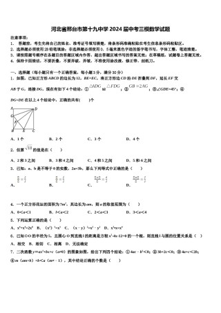 河北省邢台市第十九中学2024届中考三模数学试题含解析.doc