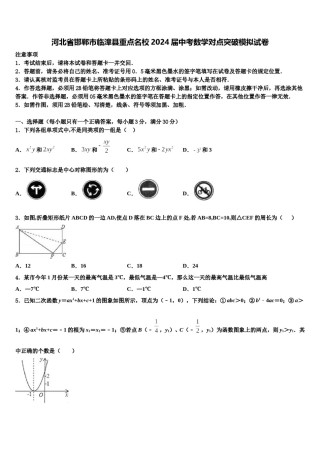 河北省邯郸市临漳县重点名校2024届中考数学对点突破模拟试卷含解析.doc