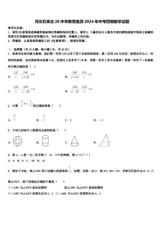 河北石家庄28中学教育集团2024年中考四模数学试题含解析.doc