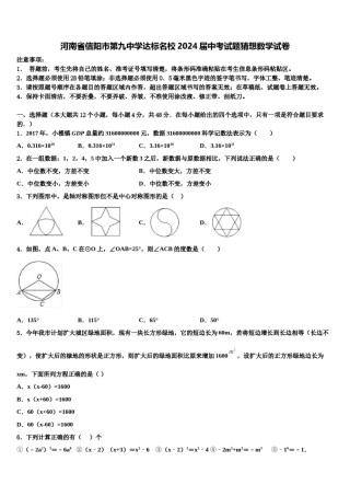 河南省信阳市第九中学达标名校2024届中考试题猜想数学试卷含解析.doc