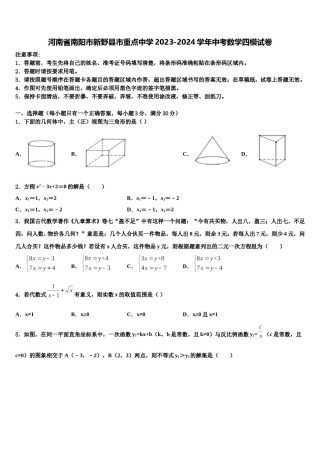 河南省南阳市新野县市重点中学2023-2024学年中考数学四模试卷含解析.doc