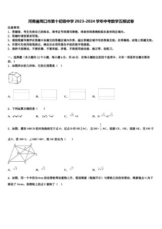 河南省周口市第十初级中学2023-2024学年中考数学五模试卷含解析.doc