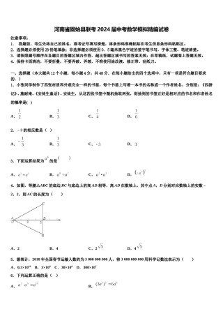 河南省固始县联考2024届中考数学模拟精编试卷含解析.doc