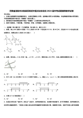 河南省洛阳市汝阳县实验初中重点达标名校2024届中考试题猜想数学试卷含解析.doc