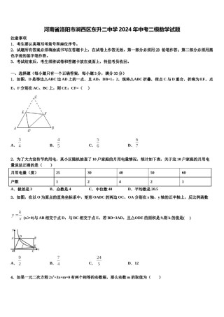 河南省洛阳市涧西区东升二中学2024年中考二模数学试题含解析.doc