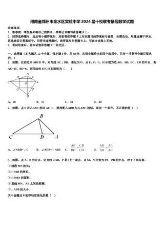 河南省郑州市金水区实验中学2024届十校联考最后数学试题含解析.doc