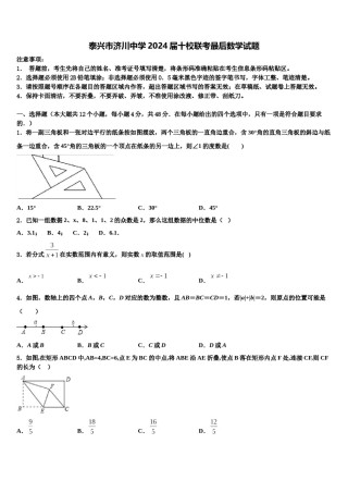 泰兴市济川中学2024届十校联考最后数学试题含解析.doc