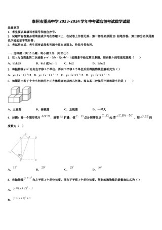 泰州市重点中学2023-2024学年中考适应性考试数学试题含解析.doc