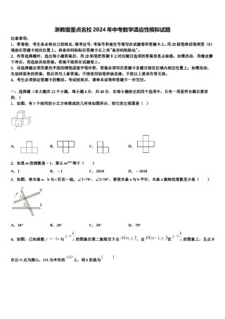 浙教版重点名校2024年中考数学适应性模拟试题含解析.doc