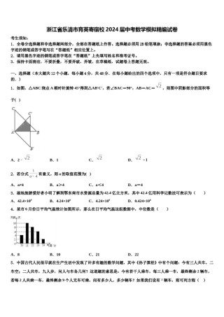 浙江省乐清市育英寄宿校2024届中考数学模拟精编试卷含解析.doc
