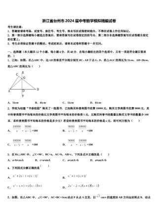 浙江省台州市2024届中考数学模拟精编试卷含解析.doc