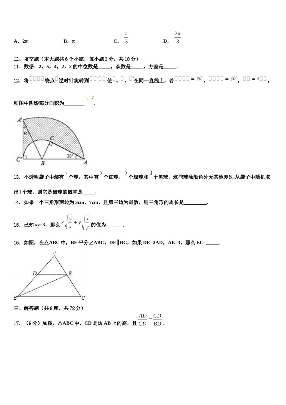 浙江省台州市坦头中学2024年中考数学对点突破模拟试卷含解析.doc_第3页