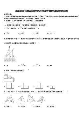 浙江省台州市黄岩实验中学2024届中考数学适应性模拟试题含解析.doc