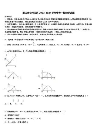 浙江省台州玉环2023-2024学年中考一模数学试题含解析.doc