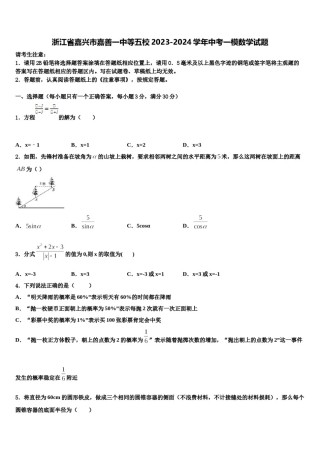 浙江省嘉兴市嘉善一中等五校2023-2024学年中考一模数学试题含解析.doc