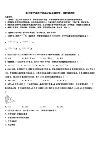 浙江省宁波市宁海县2024届中考一模数学试题含解析.doc