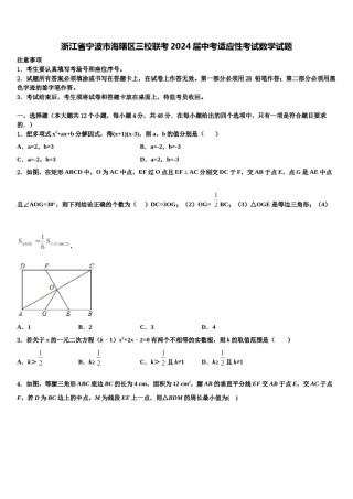 浙江省宁波市海曙区三校联考2024届中考适应性考试数学试题含解析.doc