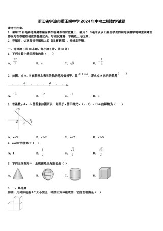 浙江省宁波市董玉娣中学2024年中考二模数学试题含解析.doc