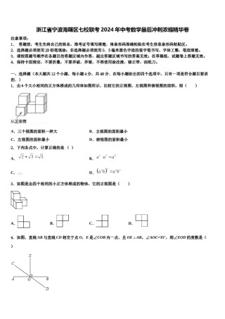 浙江省宁波海曙区七校联考2024年中考数学最后冲刺浓缩精华卷含解析.doc
