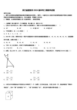 浙江省富阳市2024届中考二模数学试题含解析.doc