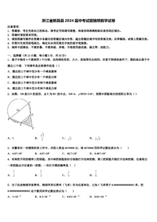 浙江省新昌县2024届中考试题猜想数学试卷含解析.doc