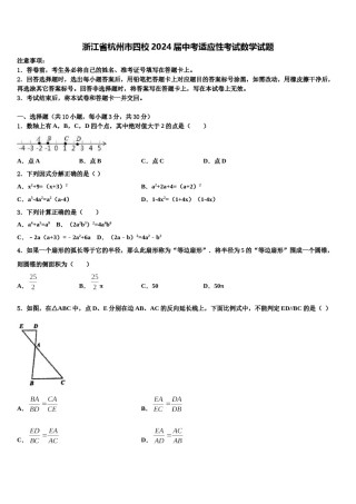 浙江省杭州市四校2024届中考适应性考试数学试题含解析.doc