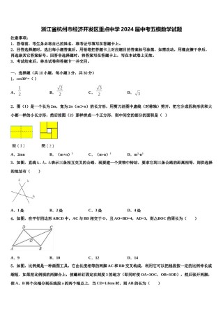 浙江省杭州市经济开发区重点中学2024届中考五模数学试题含解析.doc