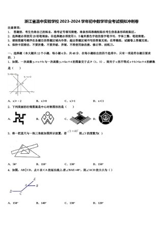 浙江省温中实验学校2023-2024学年初中数学毕业考试模拟冲刺卷含解析.doc