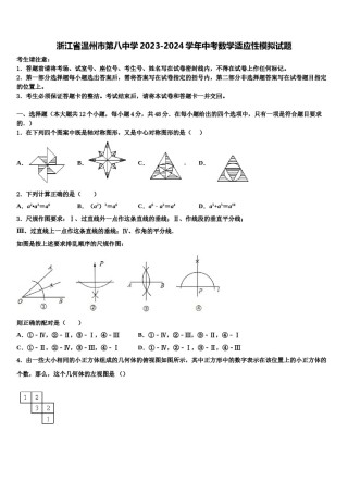 浙江省温州市第八中学2023-2024学年中考数学适应性模拟试题含解析.doc