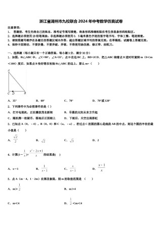 浙江省湖州市九校联合2024年中考数学仿真试卷含解析.doc