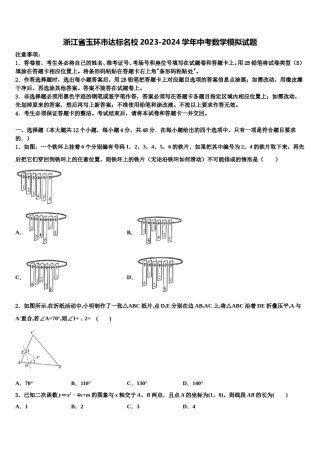 浙江省玉环市达标名校2023-2024学年中考数学模拟试题含解析.doc