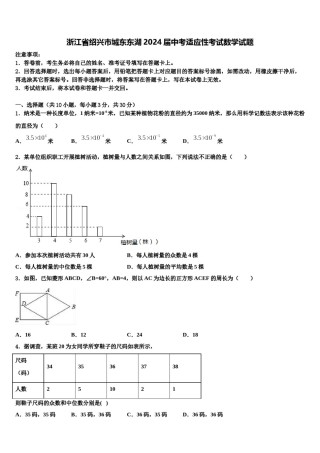浙江省绍兴市城东东湖2024届中考适应性考试数学试题含解析.doc