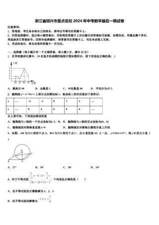 浙江省绍兴市重点名校2024年中考数学最后一模试卷含解析.doc