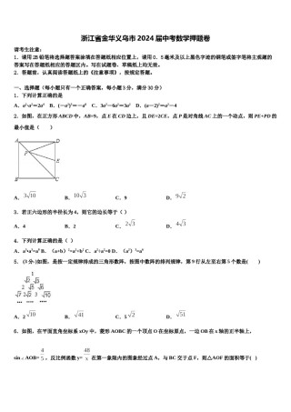浙江省金华义乌市2024届中考数学押题卷含解析.doc