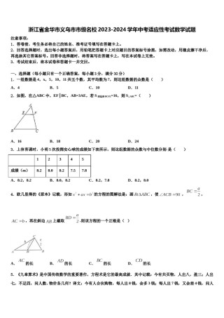 浙江省金华市义乌市市级名校2023-2024学年中考适应性考试数学试题含解析.doc