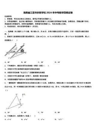 海南省三亚市妙联学校2024年中考数学四模试卷含解析.doc