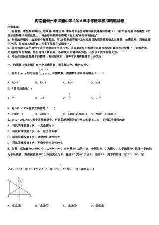 海南省儋州市洋浦中学2024年中考数学模拟精编试卷含解析.doc